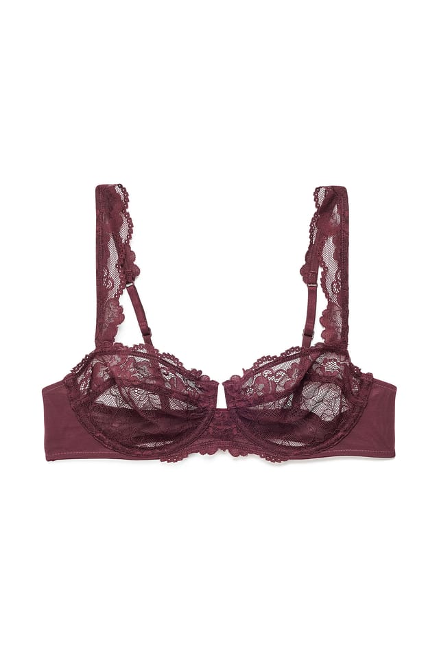 Dark Red Wide Strap Lace Balconette Bra