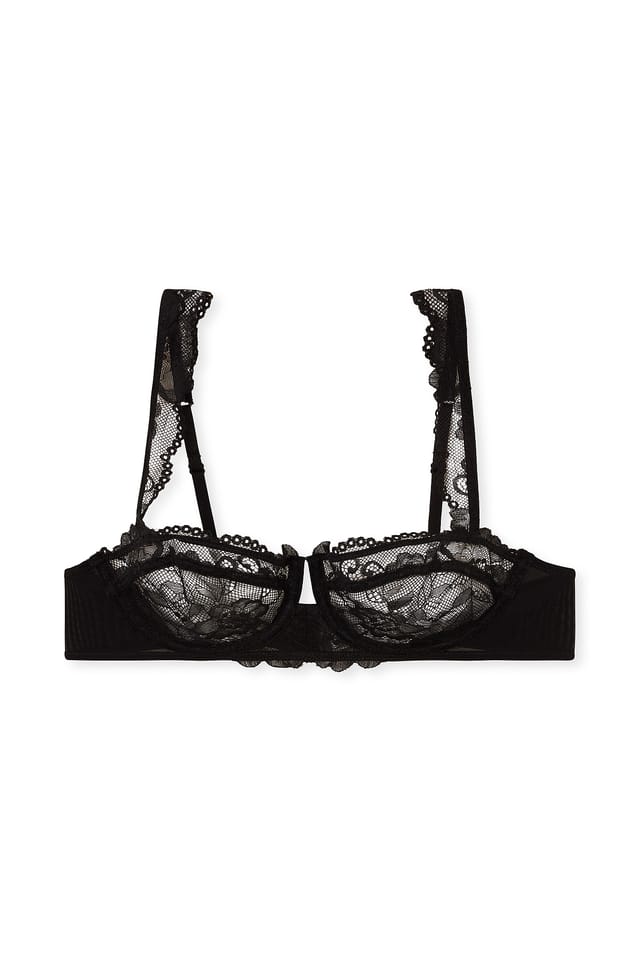 Black Soutien-gorge balconnet en dentelle à bretelles larges