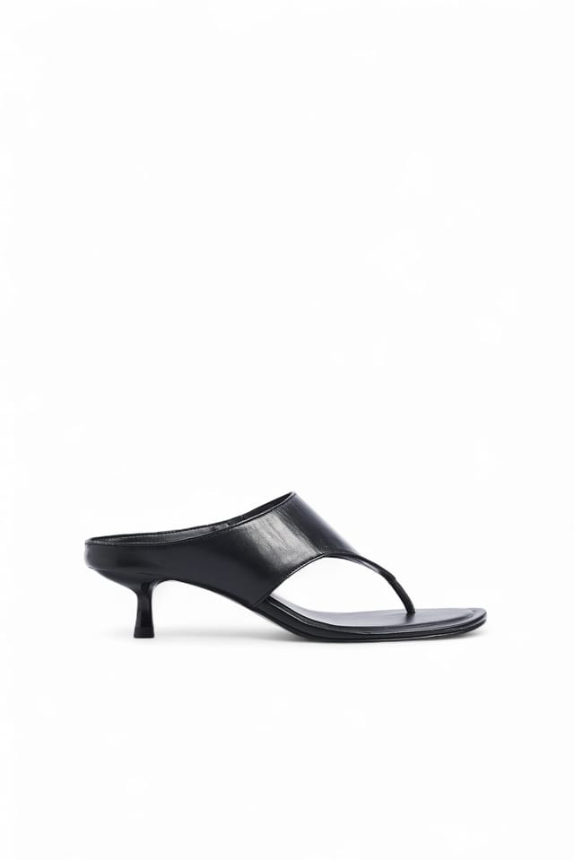 Black Wide Strap Leather Heels