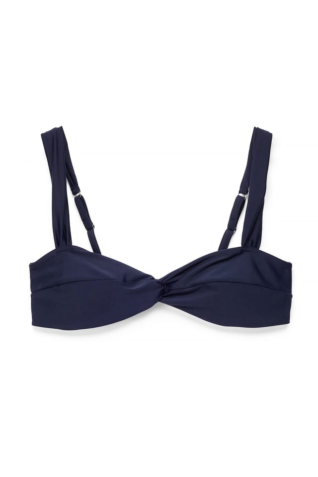 Dark Blue Wide Strap Twist Front Bikini Top