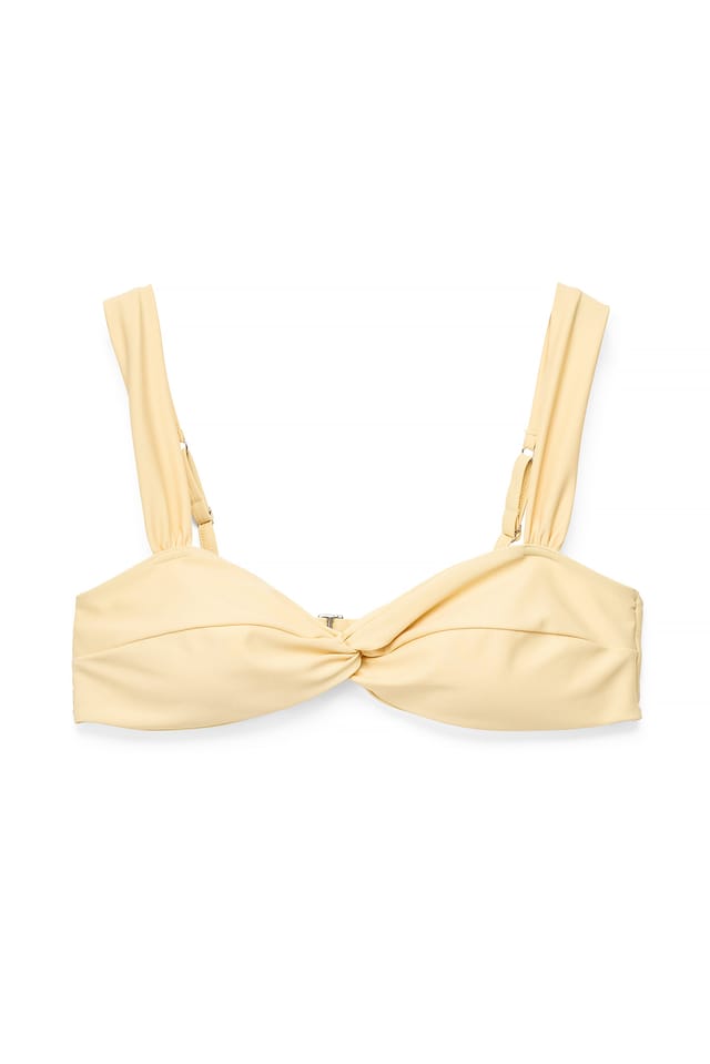 Light Yellow Wide Strap Twist Front Bikini Top