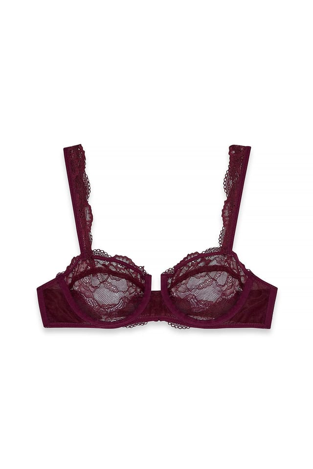 Wine Red Soutien-gorge balconnet en dentelle à larges bretelles