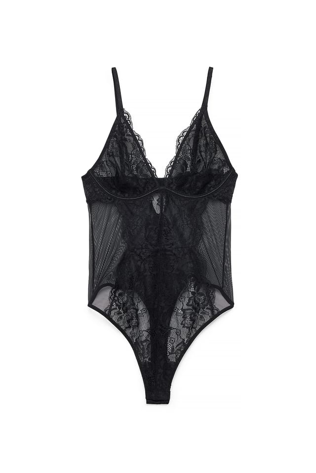 Black Wire Lace Bodysuit