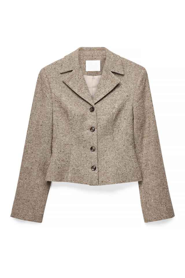 Beige Melange Fitted Blazer