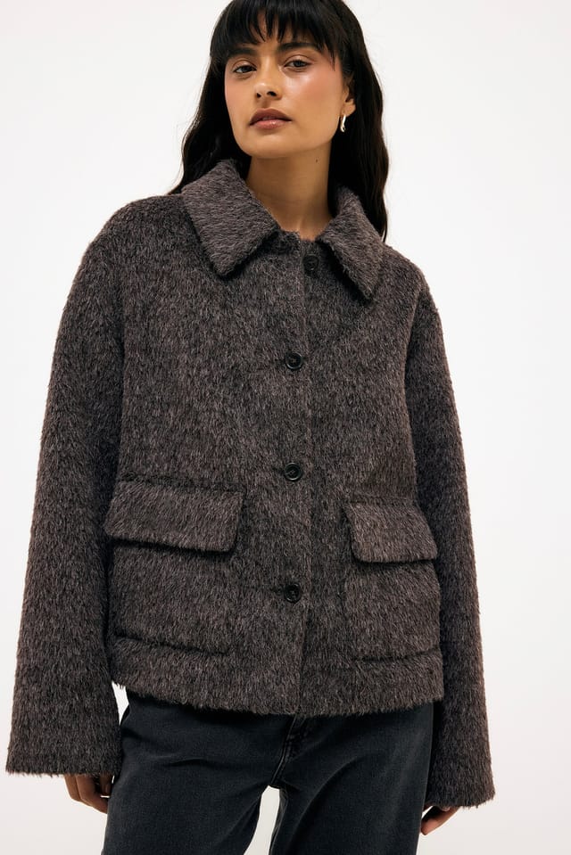 Brown Wool Blend Brushed Jacket