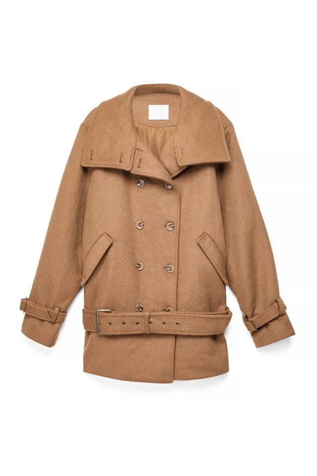 Brown Wool Blend Belt Detail Jacket