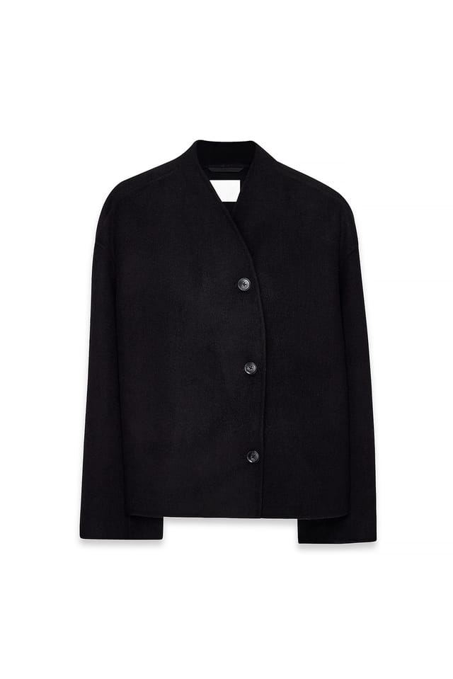Black Wool Blend High Neck Short Coat