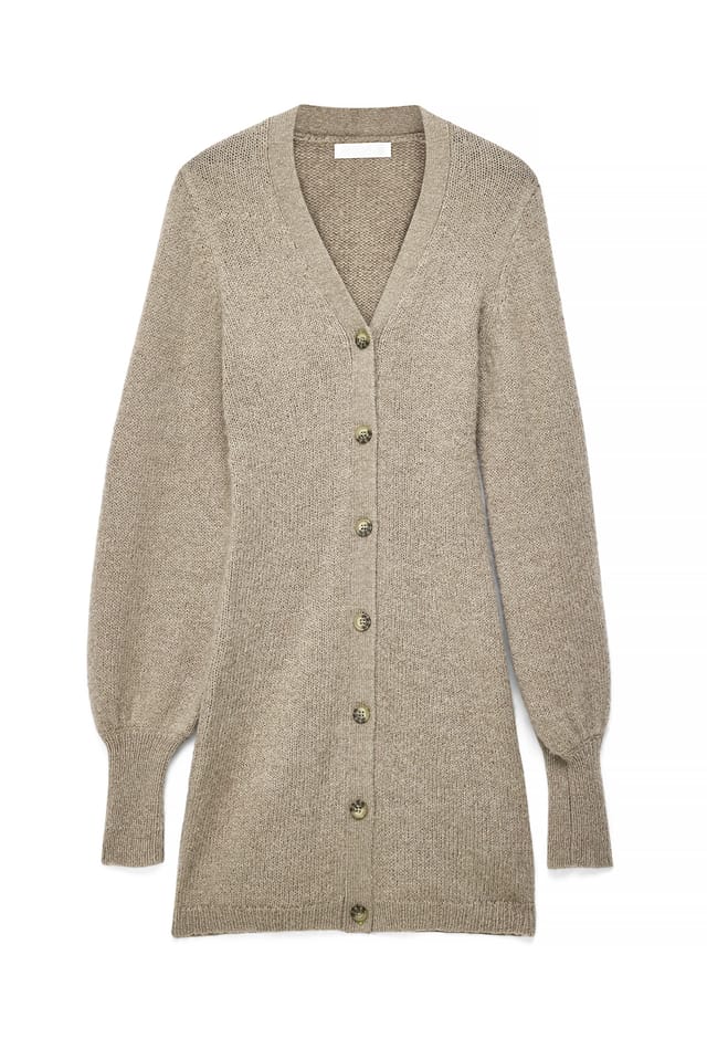 Beige Melange Wool Blend Knitted Cardigan Mini Dress