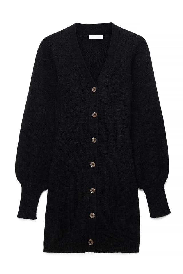Black Wool Blend Knitted Cardigan Mini Dress