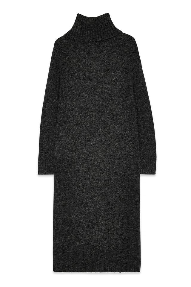 Dark Grey Melange Midikleid aus Wollmischung