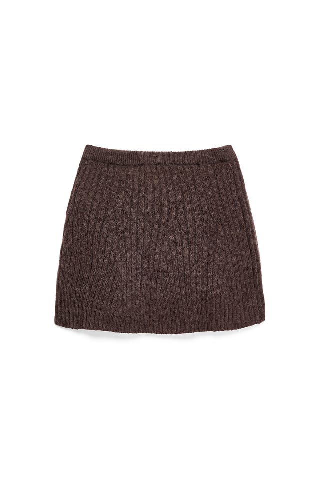 Brown Wool Blend Knitted Mini Skirt