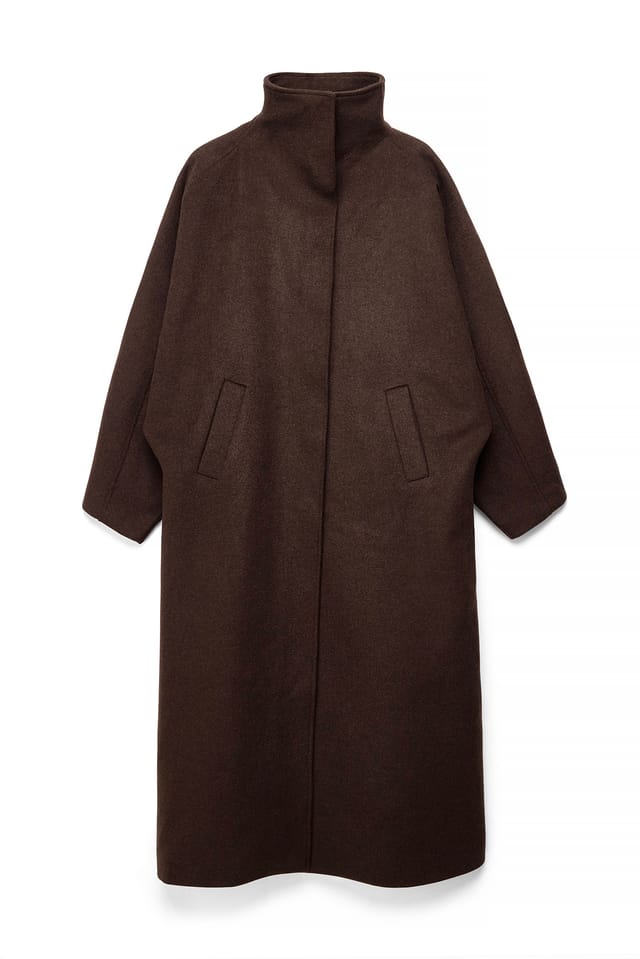 Brown Wool Blend Oversized High Neck Coat