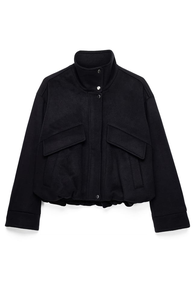 Black Wool Blend Pocket Detail Jacket