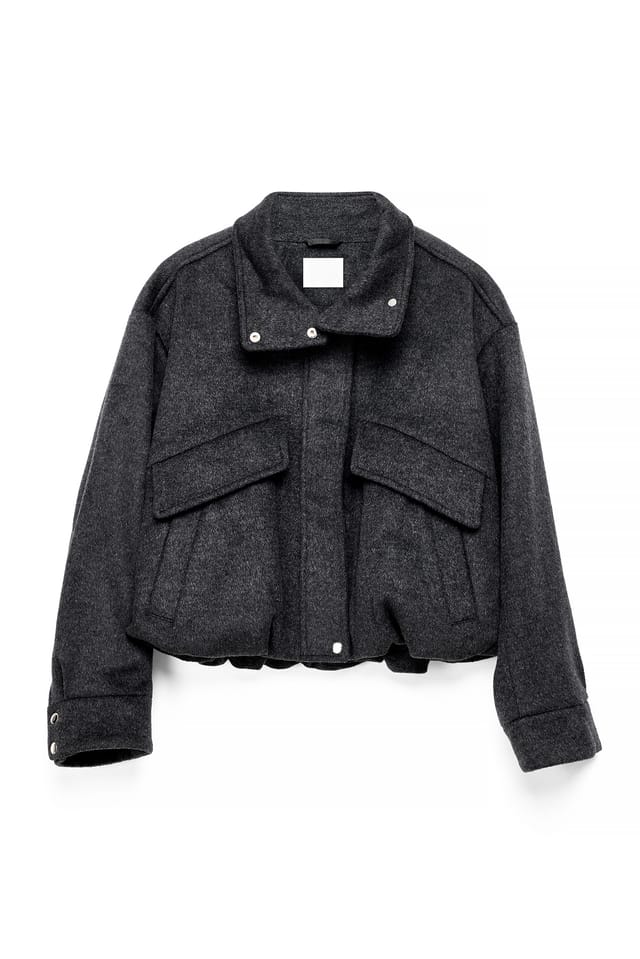 Dark Grey Wool Blend Pocket Detail Jacket