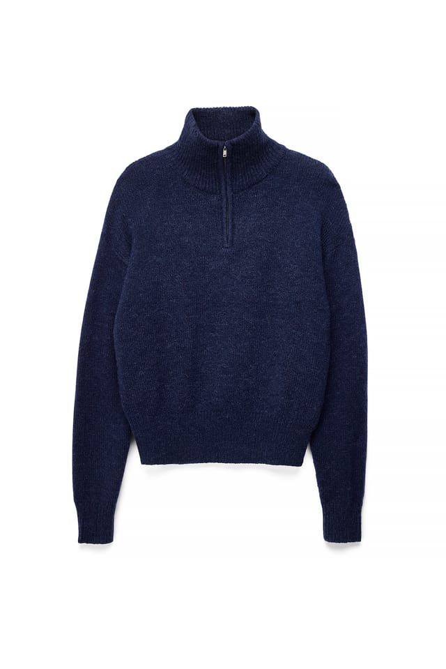 Navy Wool Blend Zipper Sweater