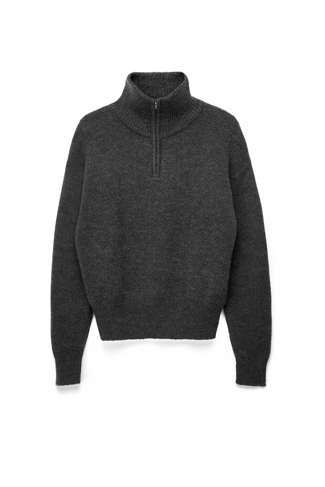 Dark Grey Melange Wool Blend Zipper Sweater