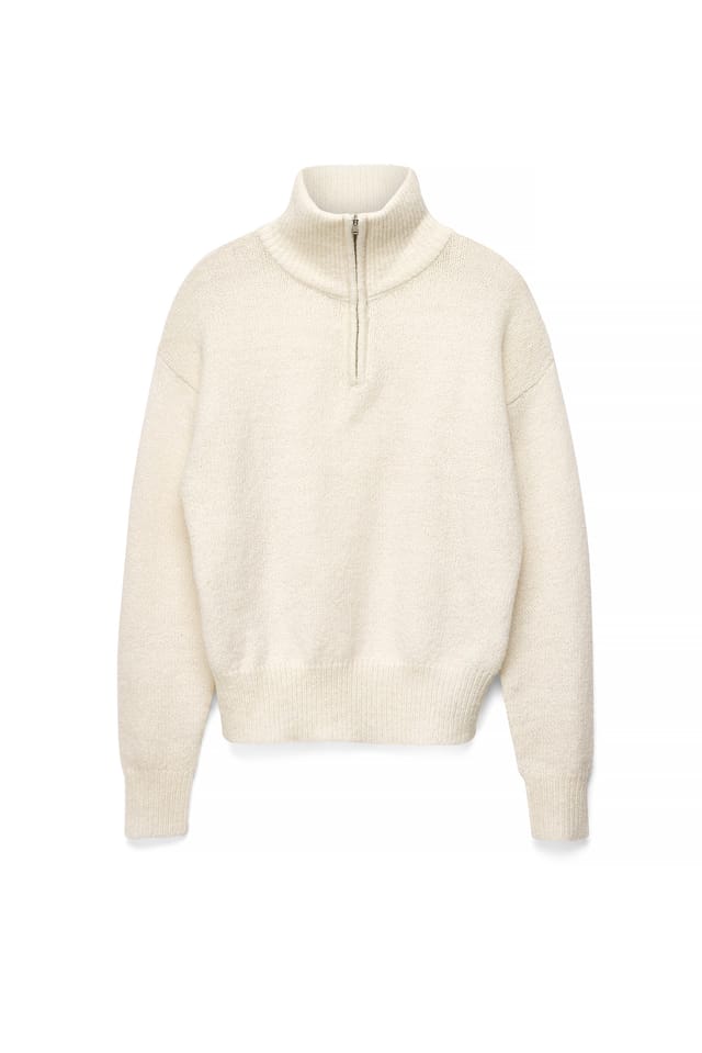 Offwhite Wool Blend Zipper Sweater