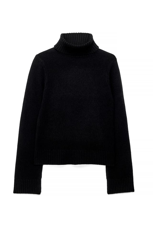 Black Wool Knitted Sleeve Slit Sweater
