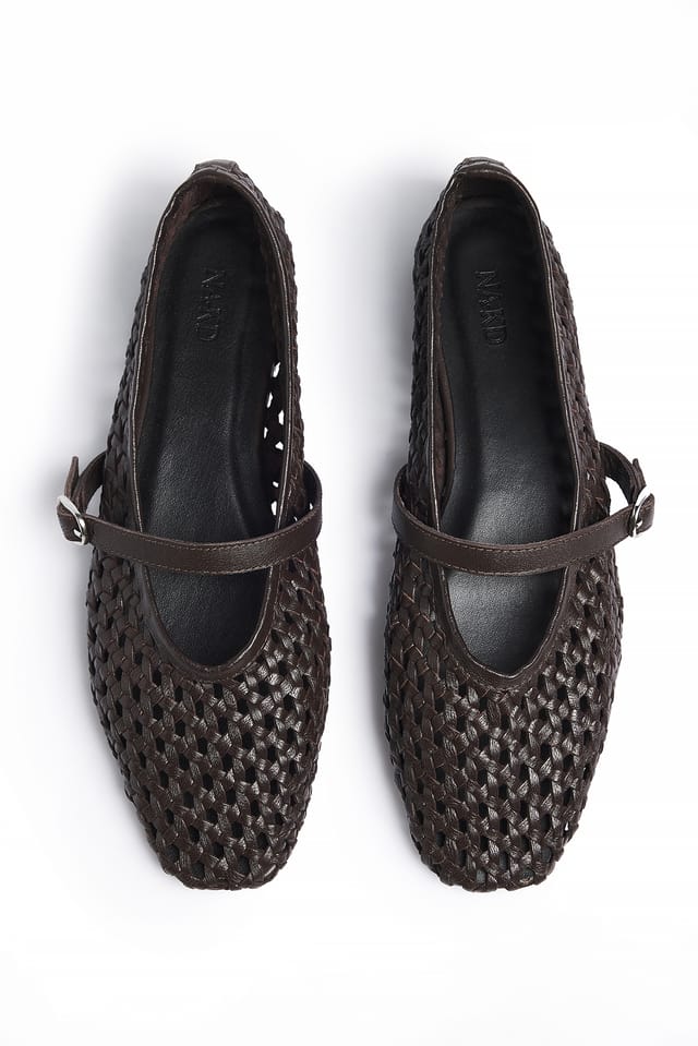 DK Brown Woven Leather Ballerinas