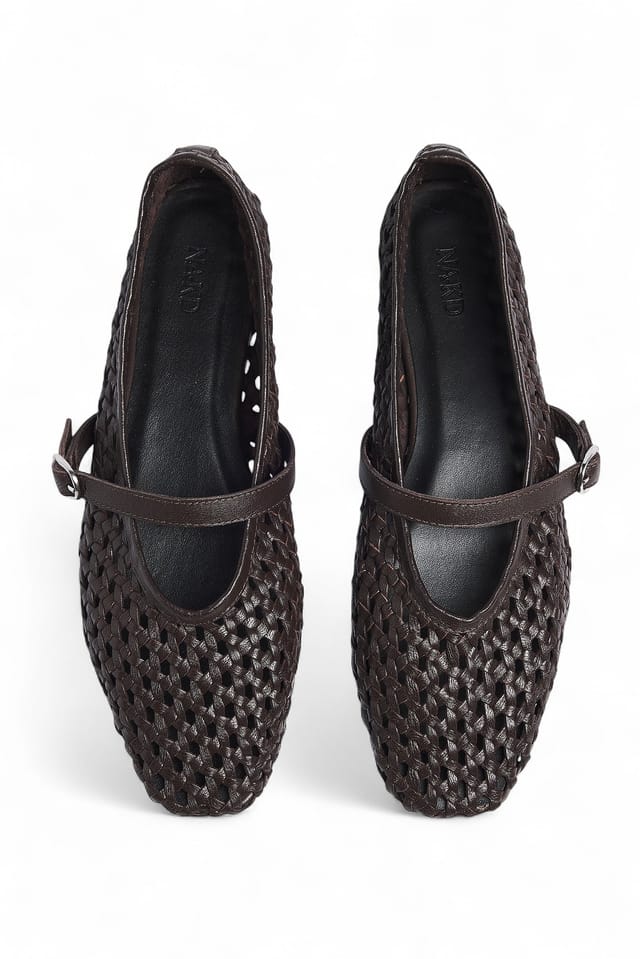 DK Brown Woven Leather Ballerinas