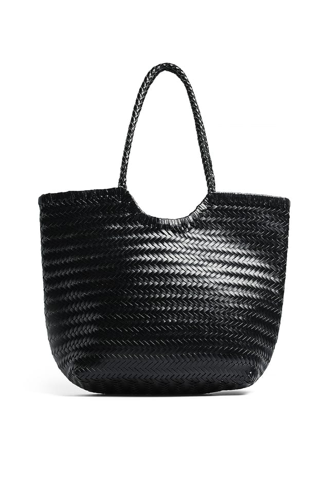 Black Woven Leather Tote Bag