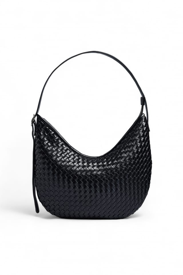 Black Woven Rounded Handbag