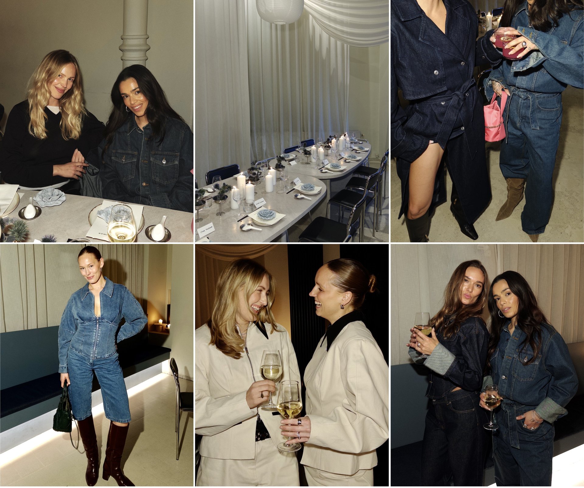 Collage of denim event in copenhagen, laughter, girls and dinner.