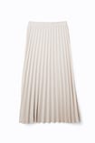 Metallic Pleated Plissé Knitted Women's Midi Skirt - Beige