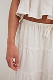 White Jacquard Cotton Linen Maxi Skirt
