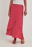 High Waist Wrap Front Midi Skirt-Red main image 1
