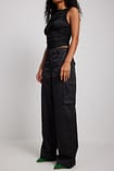 Custom Inked Zipper Cargo Pants with Straps - Satin