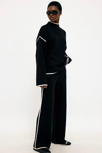Contrast Detail Knitted Wide Pants
