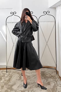 Faux Leather Insert Midi Skirt
