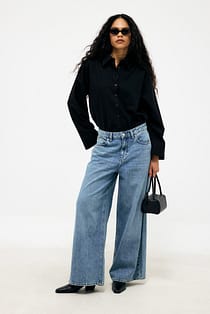 Baggy mjuka jeans med mellanhög midja