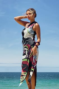 Falda midi de talle medio estampada