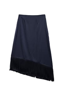 Satin Asymmetric Fringe Midi Skirt