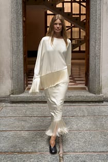 Satin Asymmetrisk Midi-kjol med Fransar