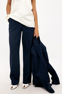 Straight Mid Waist Twill Suit Pants