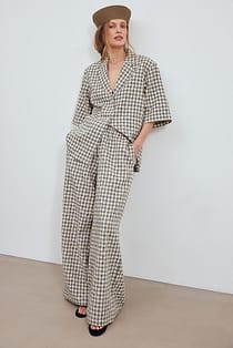 Wide Checked Drawstring Pants