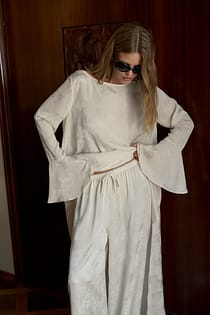 Wide Leg Jacquard Drawstring Pants