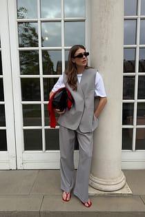 Wide Mid Waist Suit Pants