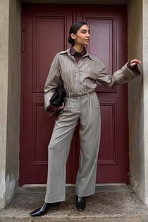 Wide Mid Waist Suit Pants