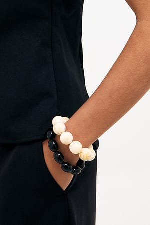 Black/White 2-Pack armband met kralen