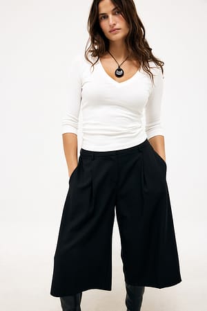 White 3/4 V-hals Jersey Top