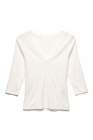 White 3/4 V-Ausschnitt Jersey-Oberteil