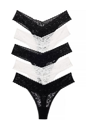 Black/White 5-pack Lace Band Thong