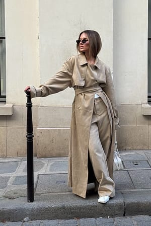 Sand Faux Suede Trenchcoat