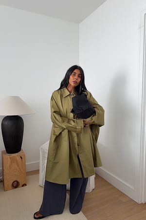 Khaki Green A-linjeformad trenchcoat