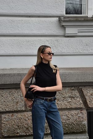 Black Knitted High Neck Sleeveless Top