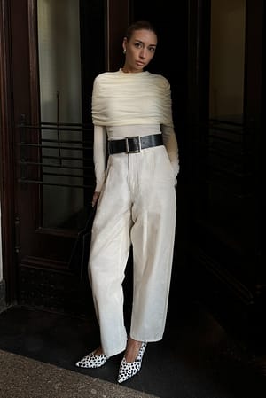Beige Top de punto drapeado
